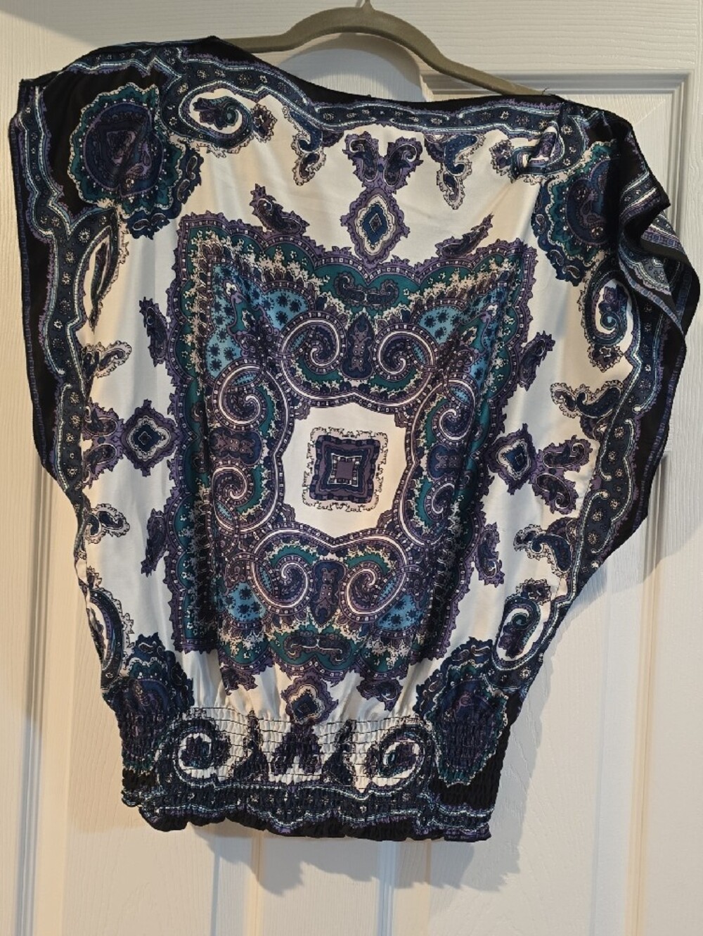 A. Byer White Blouse with Teal and Purple Paisley Print - Picture 4 of 4